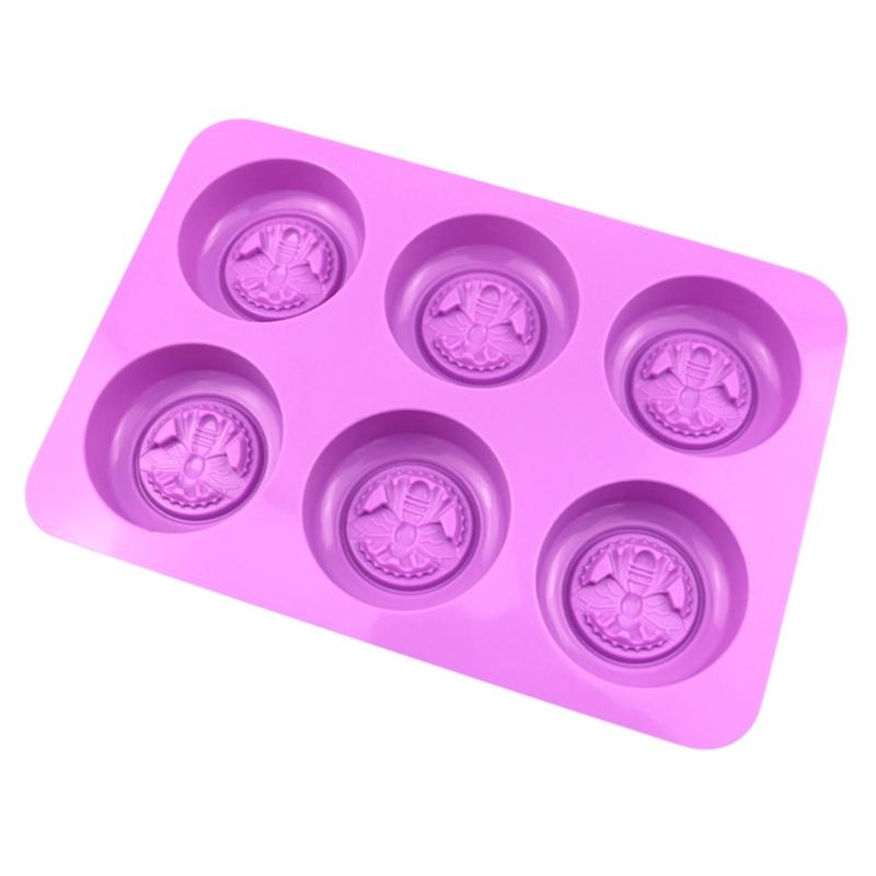 6-Piece Round Bee Silicone Mold Wax Melt Polymer Aromatherapy Making Handmade Cupcake Mould Decorating Supplies