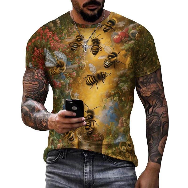 Honeycomb Bee Pattern T-shirt Fashionable 3D Printed T-shirt Summer Men's Casual Street Top