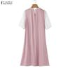 ZANZEA Women Fashion Embroidery Patchwork Casual Round Neck Short Sleeve Dress