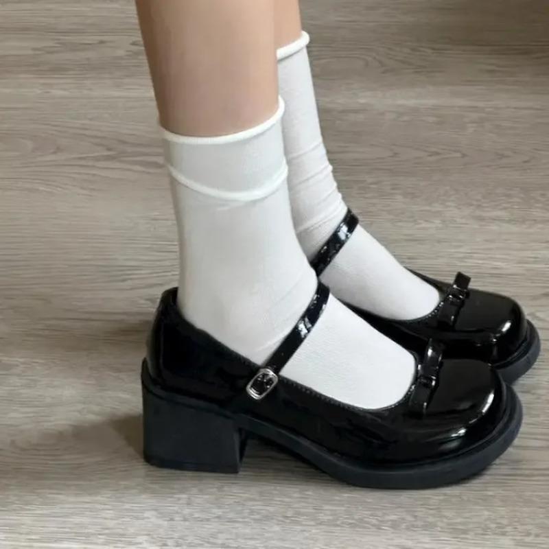 British Style Thick Bottom Mary Jane Shoes French Vintage Flat Round Head Japanese Style JK Loafers Adult Rubber Outsole