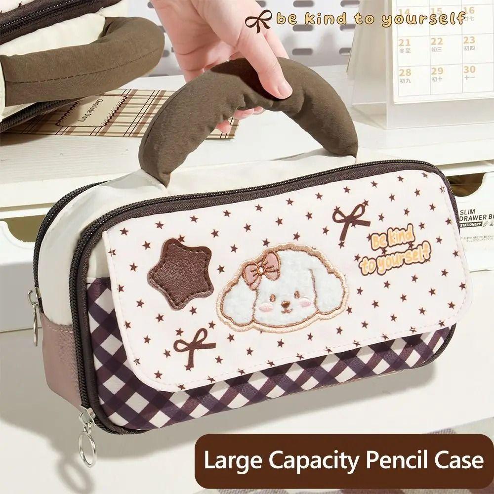Large Capacity Cartoon Pen Bag Handheld Stationery Organizer Portable Stationery Pouch  Office Use