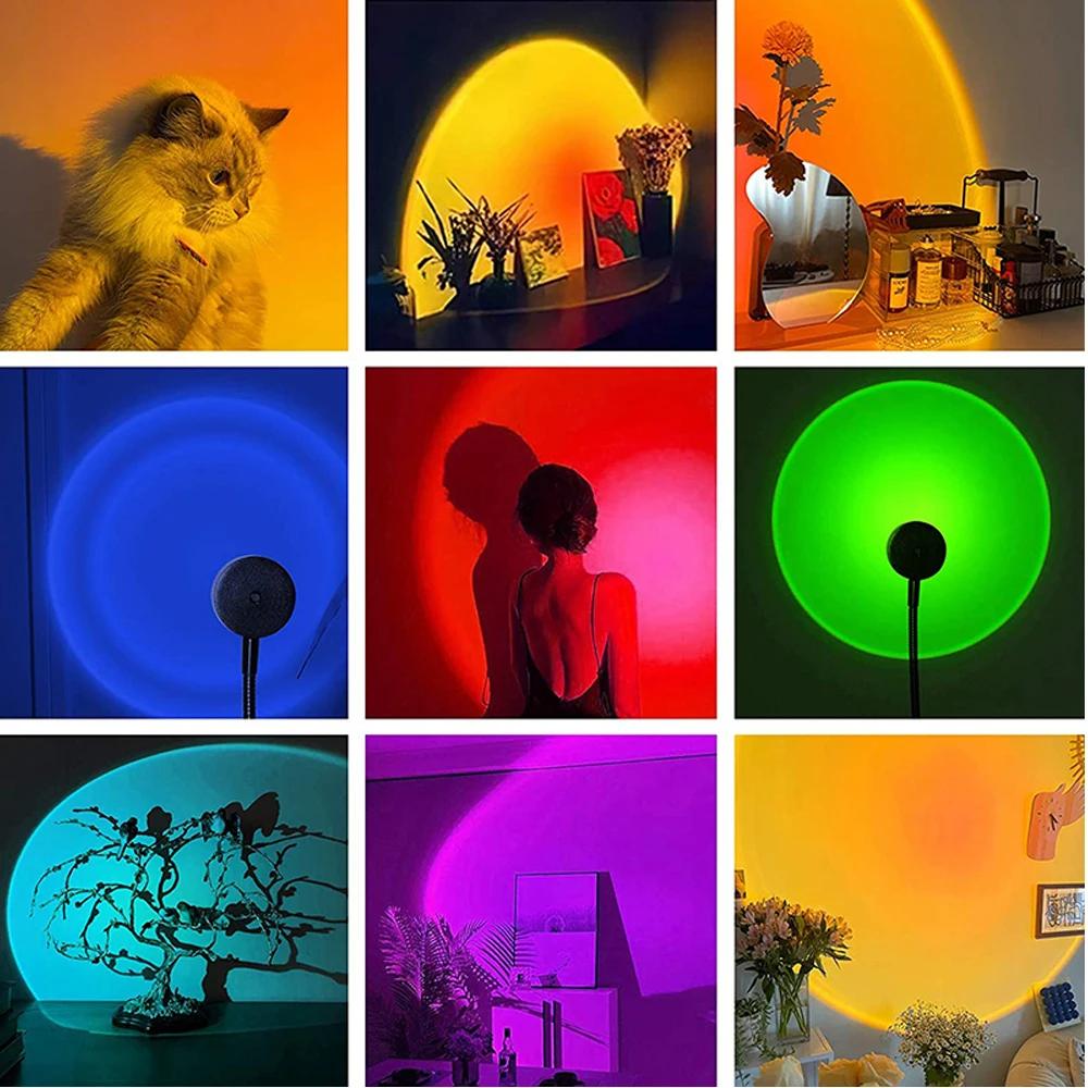 USB Sunset Projection Decoration Atmosphere Background Creative Rainbow Bedroom Switch Night Light Mini Lamp Home Wall For Bar