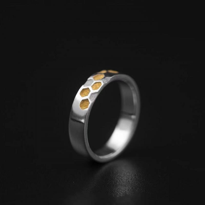 Adjustable Open Ring Women Men Sterling Geometric Honeycomb Design Vintage Boho Friendship Couple Adjustable Open Band