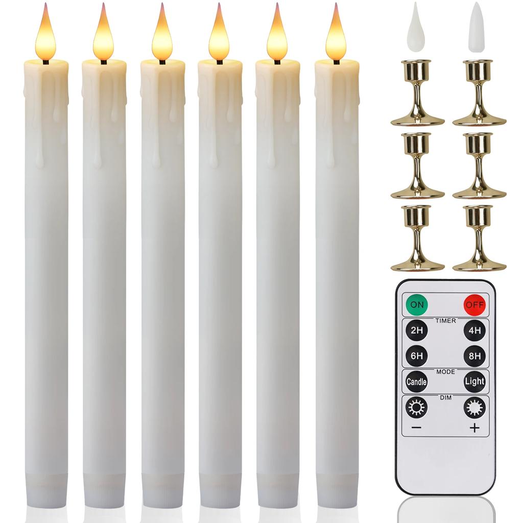 Flickering Taper Led Candles with Remote Control and Timer Flameless LED Candlesticks 3D Flame Candles for Christmas Halloween