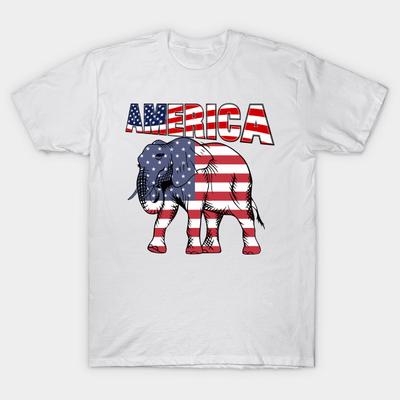 Camiseta Feminina Elefante Orgulhoso América Vermelho Branco E Azul Americano Harajuku Estampa Kawaii Camiseta Verão Manga Curta Camiseta Feminina Top Tee