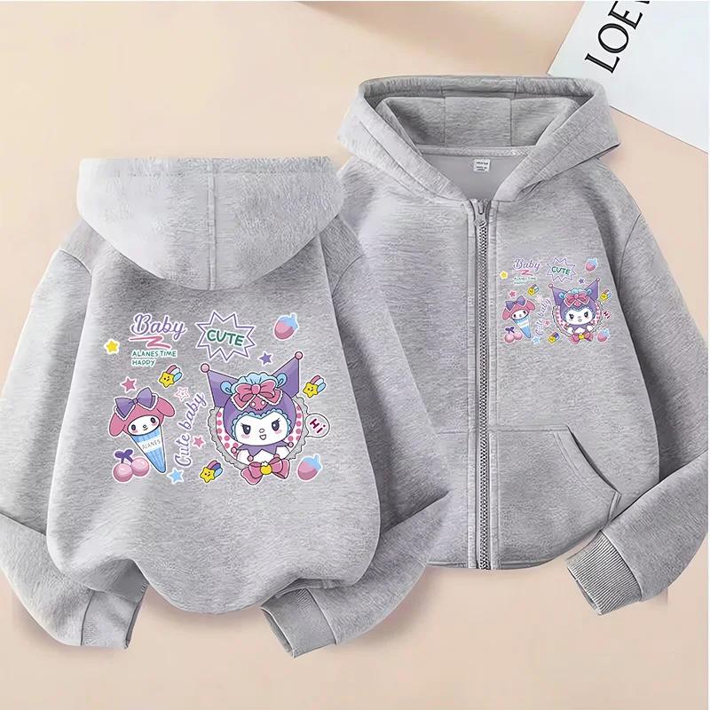 Zip Up Hoodie Kawaii Kids Streetwear Kuromi Children's Hoodie Zipper Children Sweatshirt Manga Clothes Kid Girl Boy Top Hoody