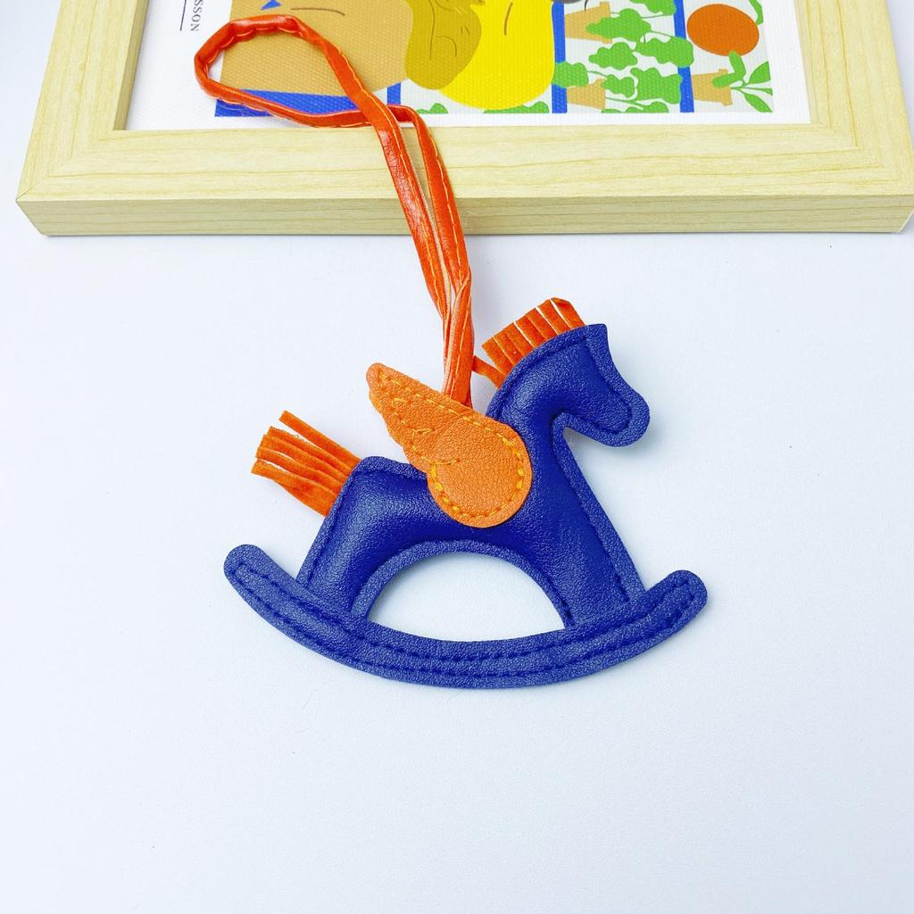Colorful PU Leather Rocking Horse Keychain - Cute Bag Pendant Gift