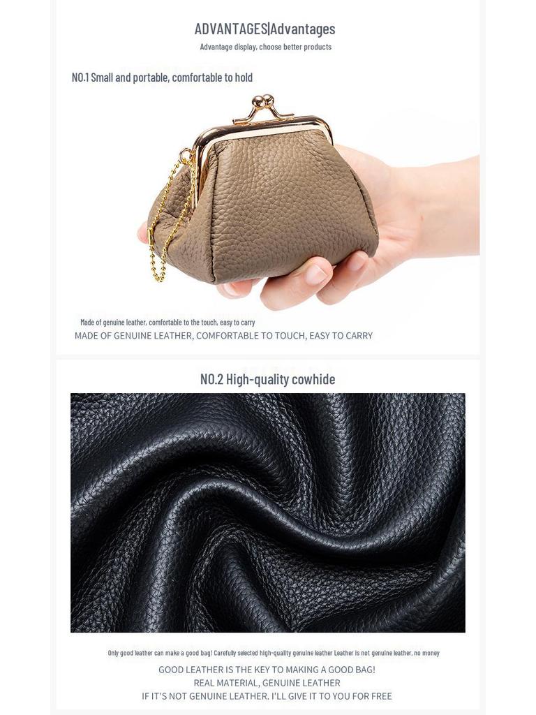 Women's Mini Cowhide Leather Clasp Coin Purse