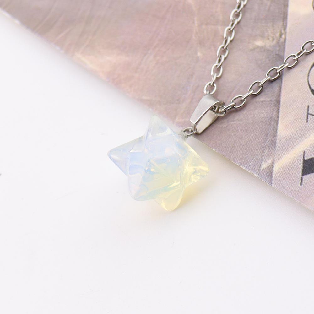 Large Natural Stone Pendant: 24mm Amethyst Rose Quartz Kabbalah Star Necklace