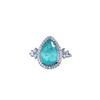 New Imitation Paraiba Suit Women, European and American Luxury Full Diamond Open Ring, Colored Treasure Stud Earrings, Water Drop Necklace