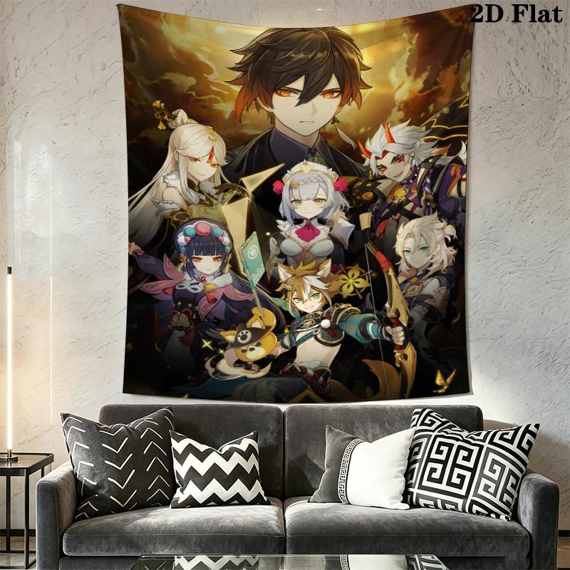 Genshin Impact Wall Tapestry Aesthetic Wall Hanging Printed Fabric Blanket Decorative Tapestries for Bedroom Living Room Home Decor