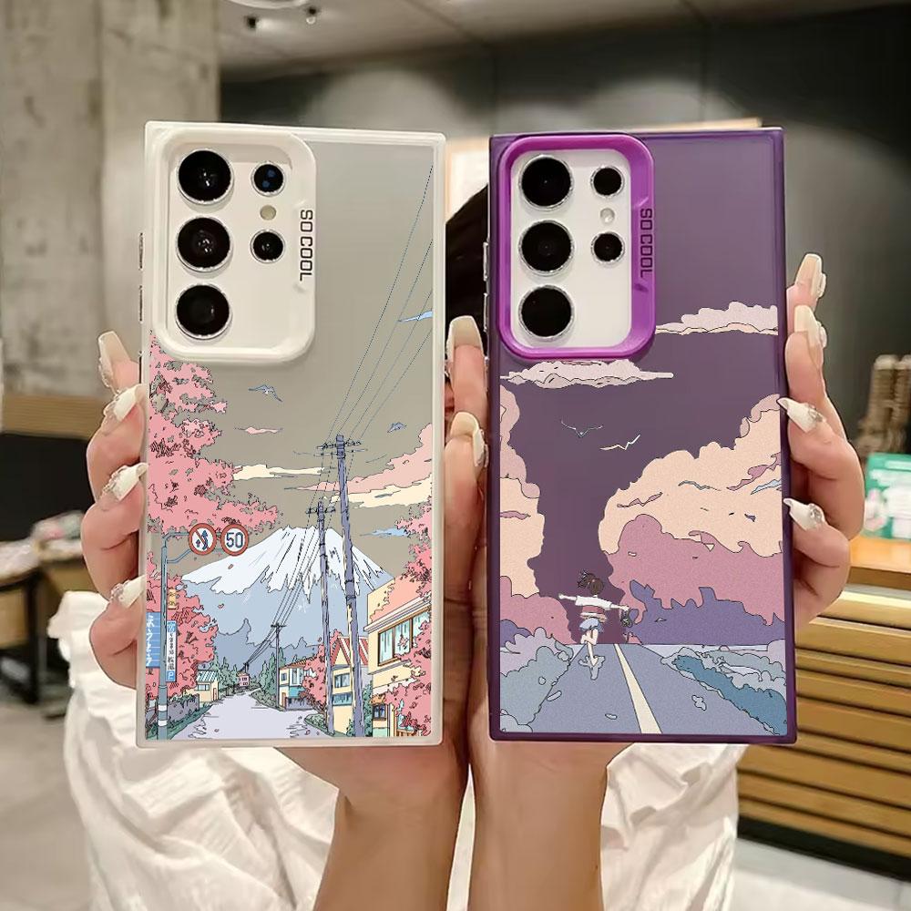 korea Japan Style Scenery S25 Ultra Case For Samsung Galaxy S25 S24 S23 S22 S21 FE S20 Ultra Plus Luxury Shockproof Phone Cover