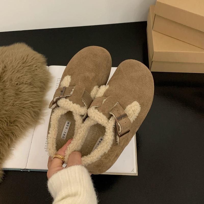 

Ретро обувь на толстой подошве, пушистые женские туфли, новинка осени и зимы, матовые и флисовые теплые хлопковые туфли 40 хаки