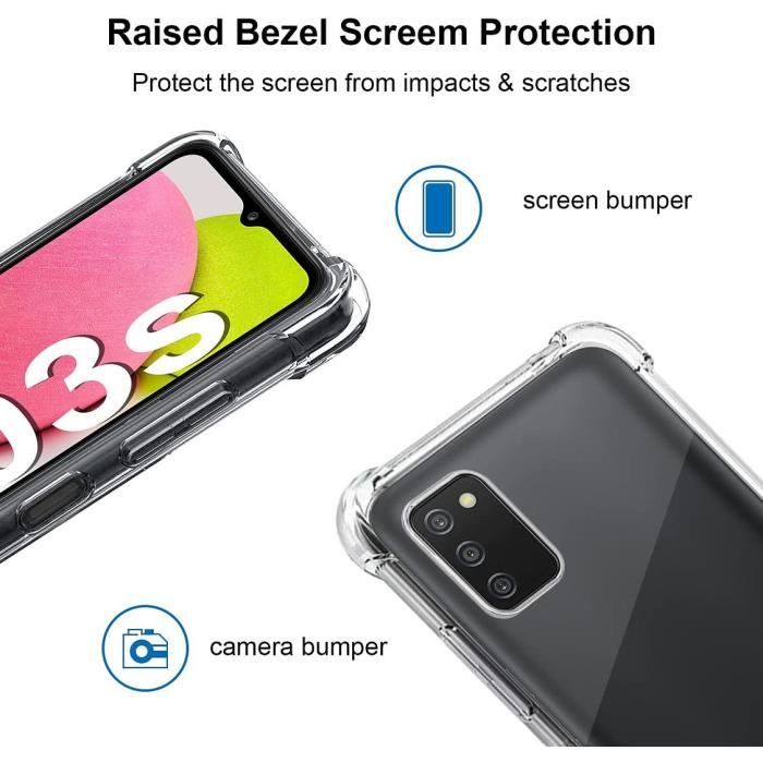 Coque - BOOLING - pour Samsung Galaxy A03S - Silicone Transparent - Protection Renforcée - 2 Verres