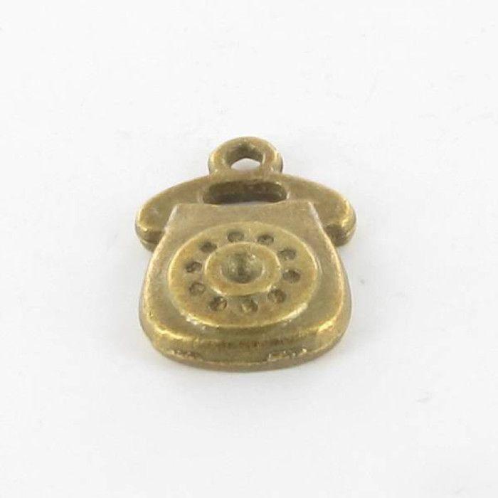 Breloque en métal Téléphone 17mm Bronze (10 pièces)