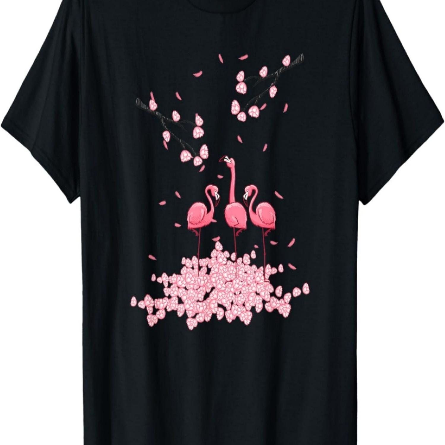 Flamingo Pink Sakura  Cherry Blossom Animal Gift T-Shirt S чёрный