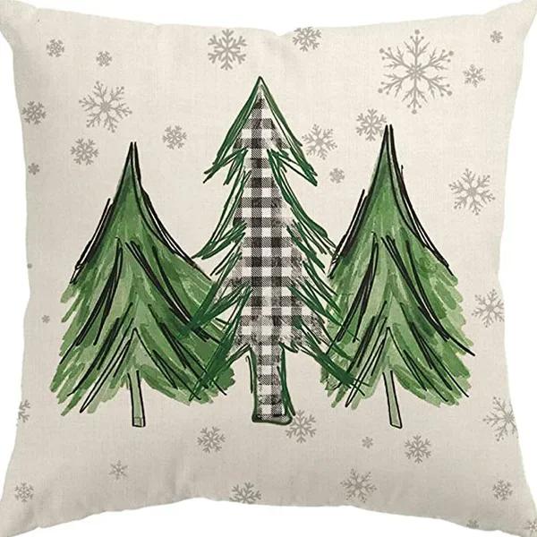 Merry Christmas Decor Cushion Cover 45x45 cm Pillow CaseCartoon Reindeer Santa Claus Printed Throw Pillowcase Linen Pillow Cover