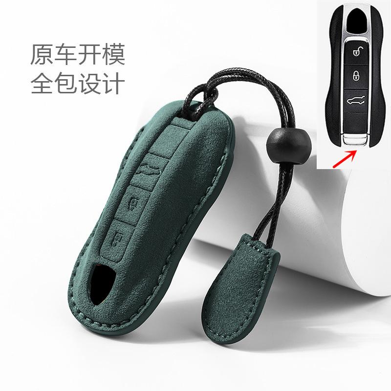 Suede Car Key Case Remote Cover Shell Holder Protector Fob For For Porsche Taycan Panamera Macan Cayenne Hybird 718 911 Boxster