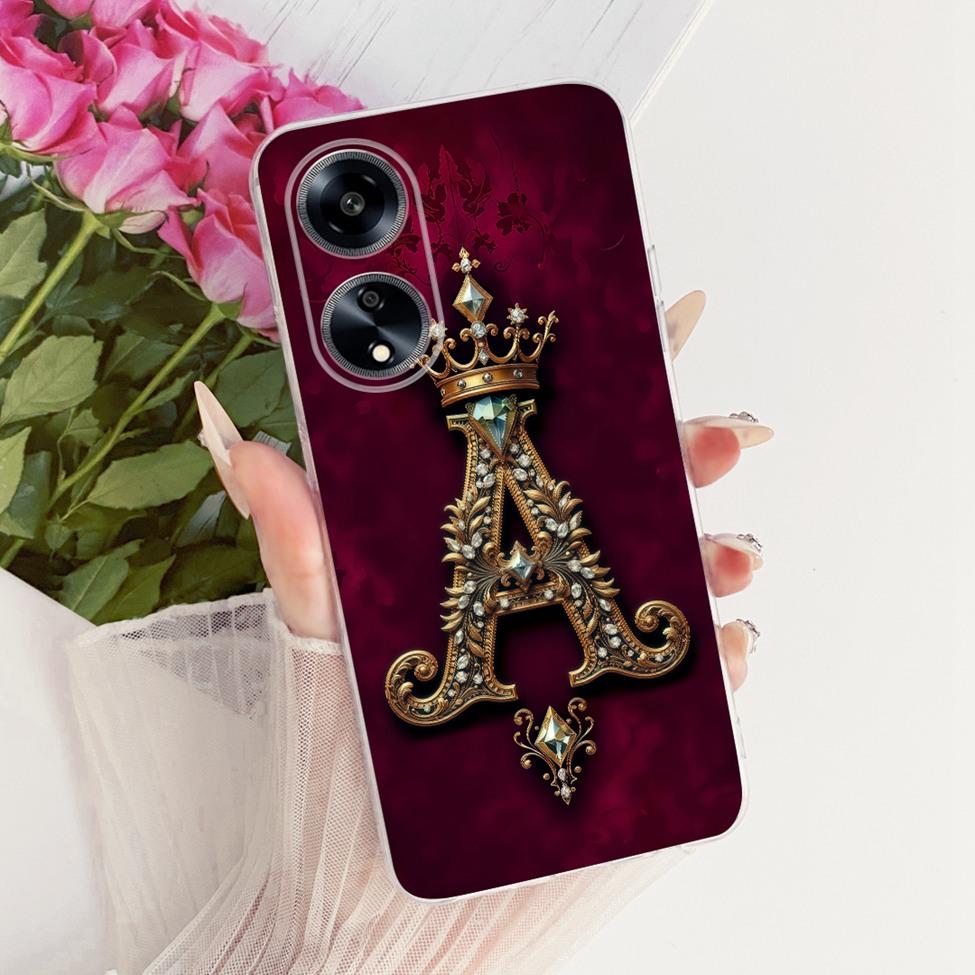 Transparent For Oppo PHS110 Cover For Oppo A1 5G Case Luxury Crown A-Z Letters 2D Flat Pattern Soft Phone Case
