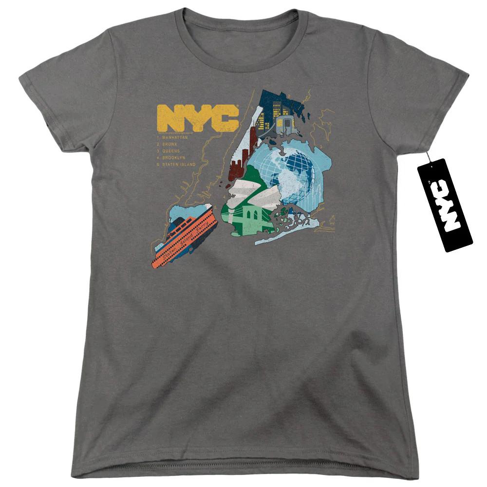 

New York City Five Boroughs Womens T Shirt Charcoal 4XL