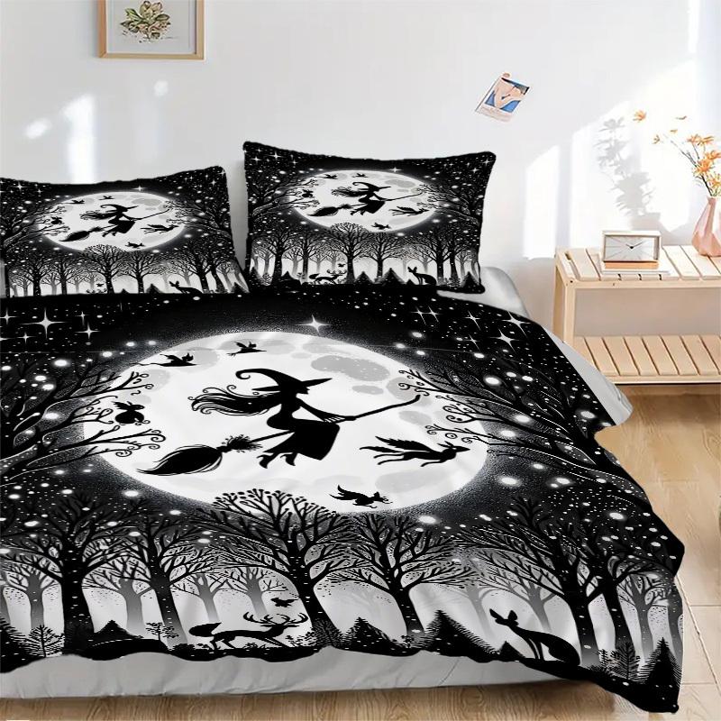 3pc Moonlit Witch Cover Set - 1 Quilt Cover + 2 Pillowcases, All Seasons Bedroom Setting, Perfect for Home010