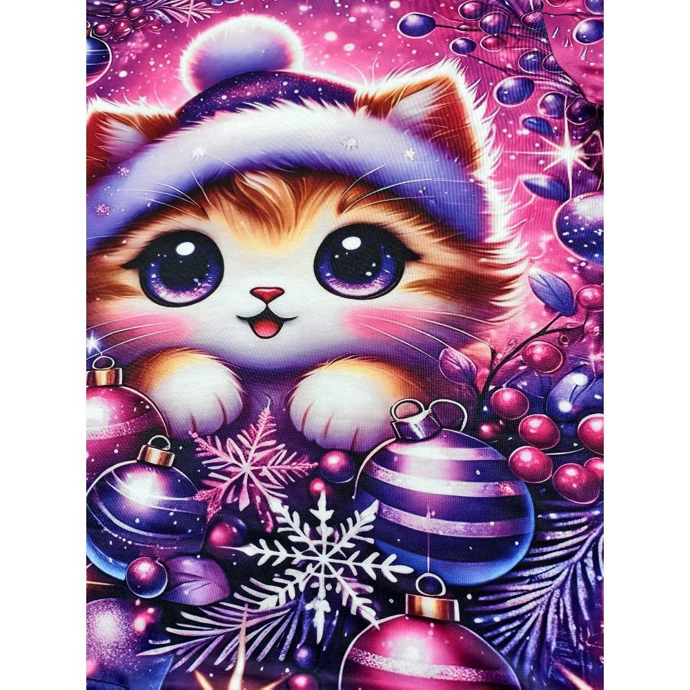 Ladies Loose T-shirt, Christmas Atmosphere Plus Cute Kitten, Printed T-shirt
