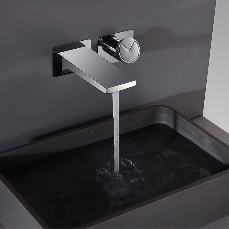 Luxury brass chrome bathroom faucet with wall mounted design, single handle, 2-hole hot and cold dual control, simple basin Tap