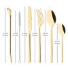24Pcs Champagne Gold Cutlery Set Kitchen Tableware Stainless Steel Dinnerware Set Knife Fork Spoon Dinner Set Dishwasher Safe Service for 4