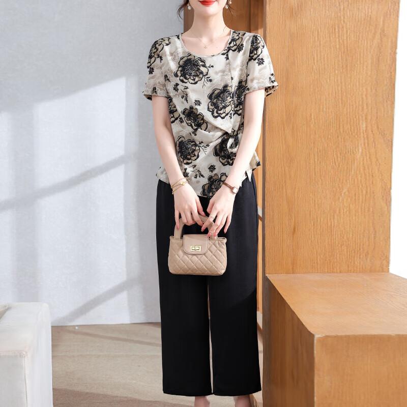 XUEXI Women s Summer Elegant Printed T-shirt Set 3XL
