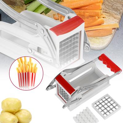 French Fry Cutter Stainless Steel Potato Chipper with 25/49Holes Blades Fast Cutting Manual Food Slicer Kitchen Vegetable Cutter