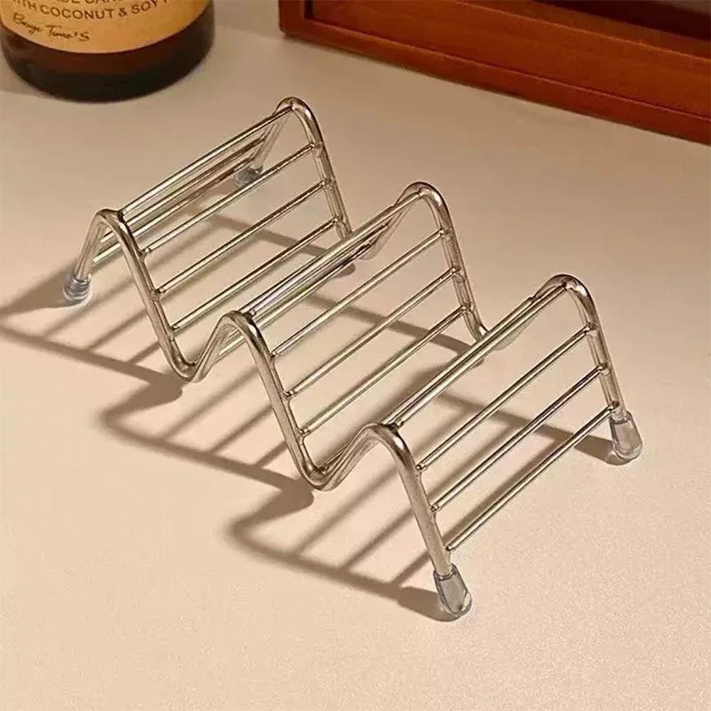 Bathroom Countertop Soap Holder Stainless Steel Soap & Kitchen Sponge Draining Storage Rack Easy To Clean Organizer