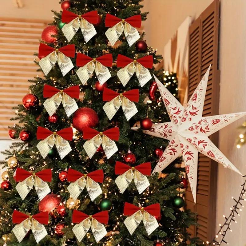 480pcs Christmas Bow Red Gold Mini Xmas Tree Bowknot Pendant Ornaments for Home Decoration Navidad New Year Party DIY Gifts