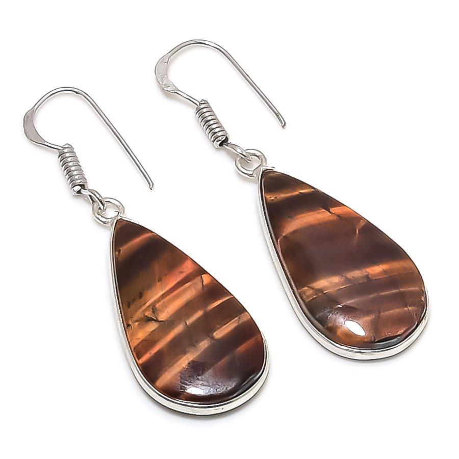 

Natural Tiger Eye Gemstone 925 Sterling Silver Jewelry Earring 1.85 V6M42