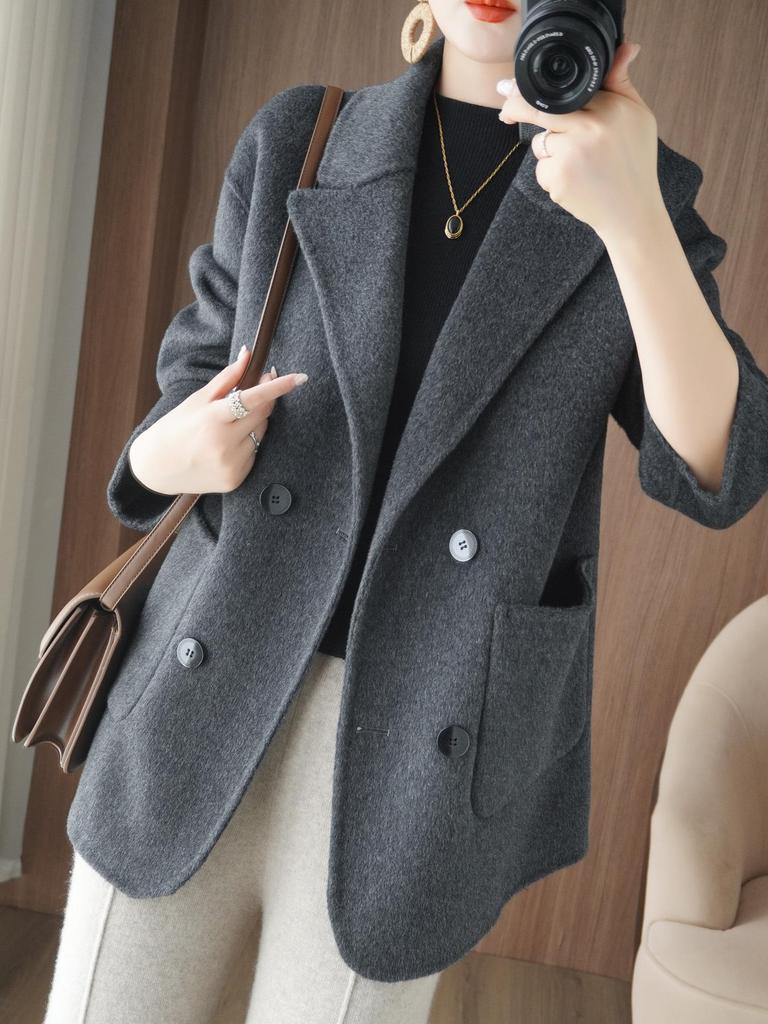 Stylish Women's Double-Faced Wool Coat - Petite Autumn & Winter Fashion