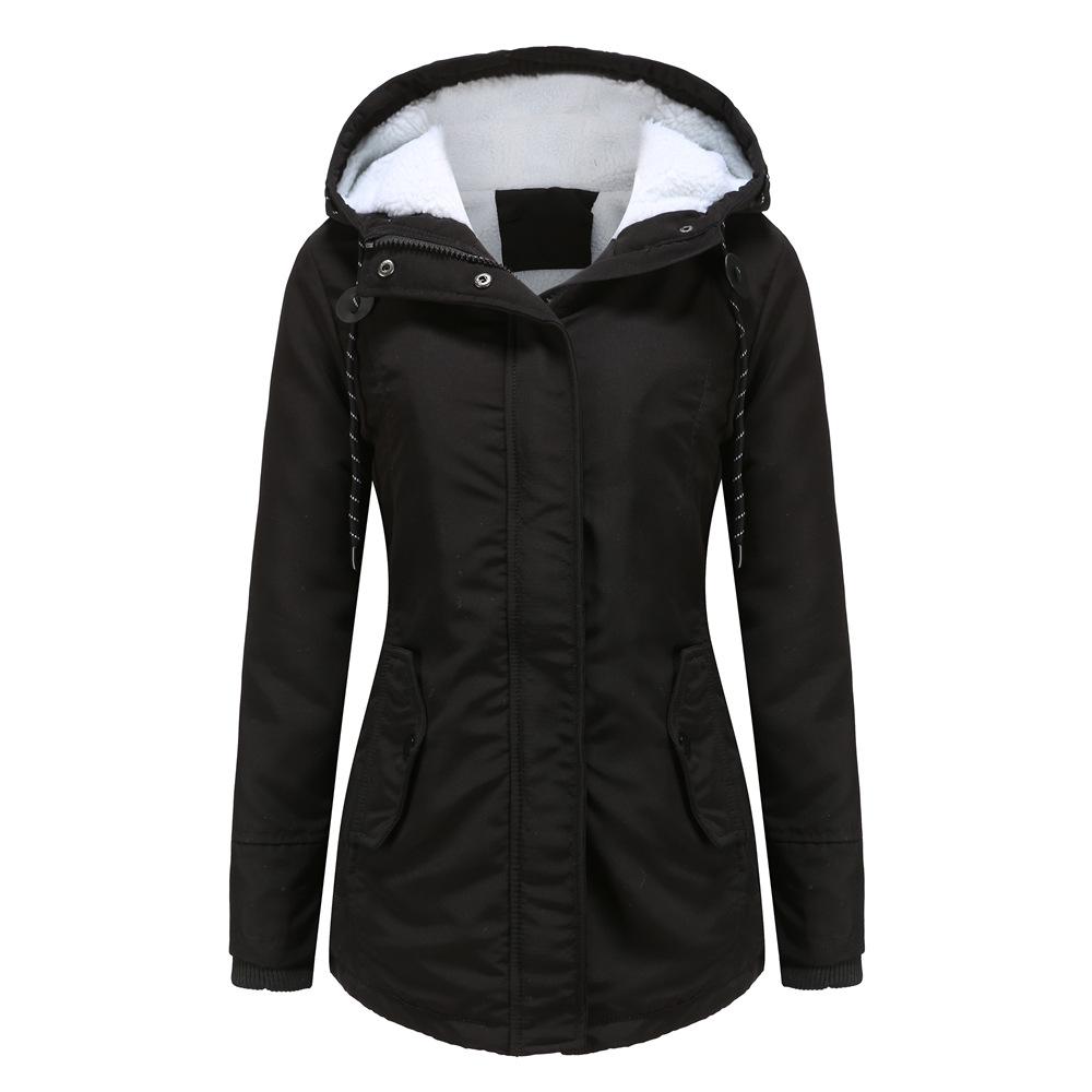 Parker Women's Hooded Lambswool Cotton Jacket - Fleece-lined, Autumn/Winter European Size Coat