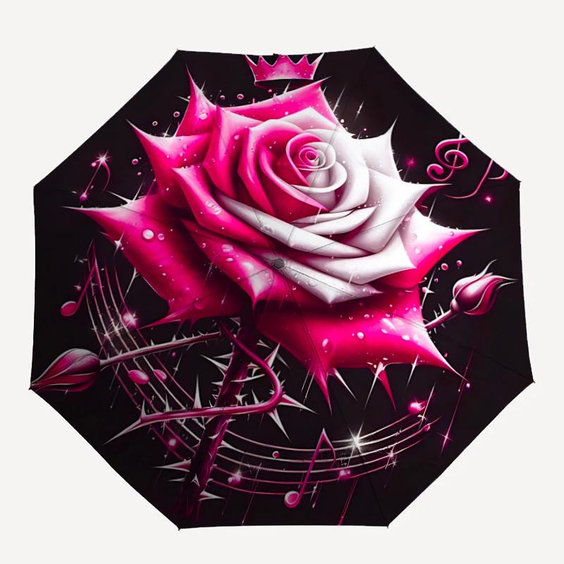 

1pc Rose Music Note Automatic Umbrella - 8-Rib Durable Frame, Portable Fashion Accessory & Holiday Gift yy251117203