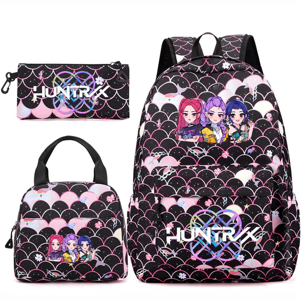 3Pcs/set Cartoon Kpop Printed Backpack Handbag Pencil Case for Teenger Student Girl Boy Schoolbag Bookbag Large Capacity Travel Bag Kid Gift