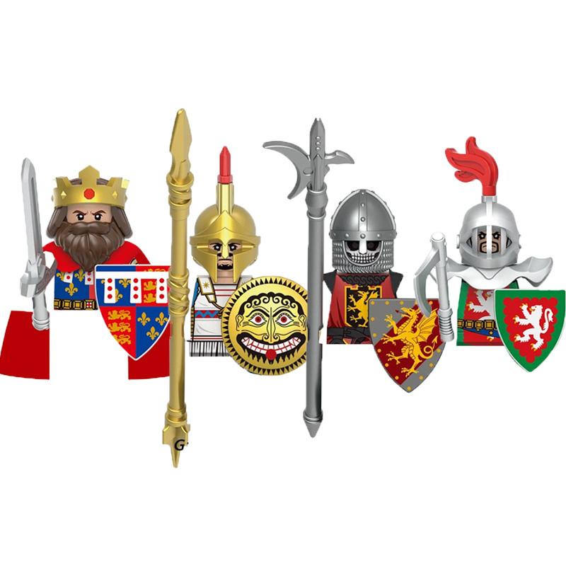 Medieval Soldier Knight Figure MOC Building Block Green Dragon Castle Infantry Orcs Pirate Roman Cavalry Weapons Toys Gifts D122