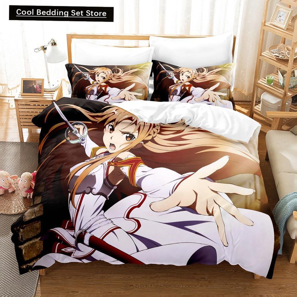 Sword Art Online Bedding Set 3D Anime Print Polyester Quilt Cover Pillowcases Queen King For Kids Gift Anime Duvet Cover Sets