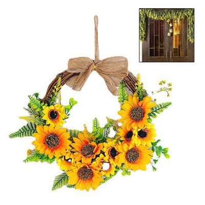 1PC Artificial Sunflower Garland 30*30 Cm Autumn Sunflower Wreath For Thanksgiving & Seasonal Home Decor Wreaths & Garlands