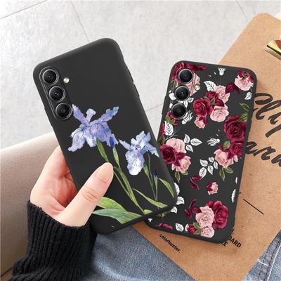 Μαλακή Μαύρη Θήκη Τηλεφώνου από Σιλικόνη με Μοτίβο Λουλουδιών Για Samsung Galaxy A55 A54 A35 A34 Για Samsung S24 S23 Ultra Προστατευτικό Κάλυμμα Αντικραδασμικό για την Κάμερα