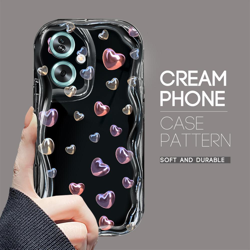 

Милый мультяшный узор, кремовая текстура, мягкий силиконовый чехол с волнистыми краями, чехол для телефона для OPPO Reno Realme OPPO A18 чёрный