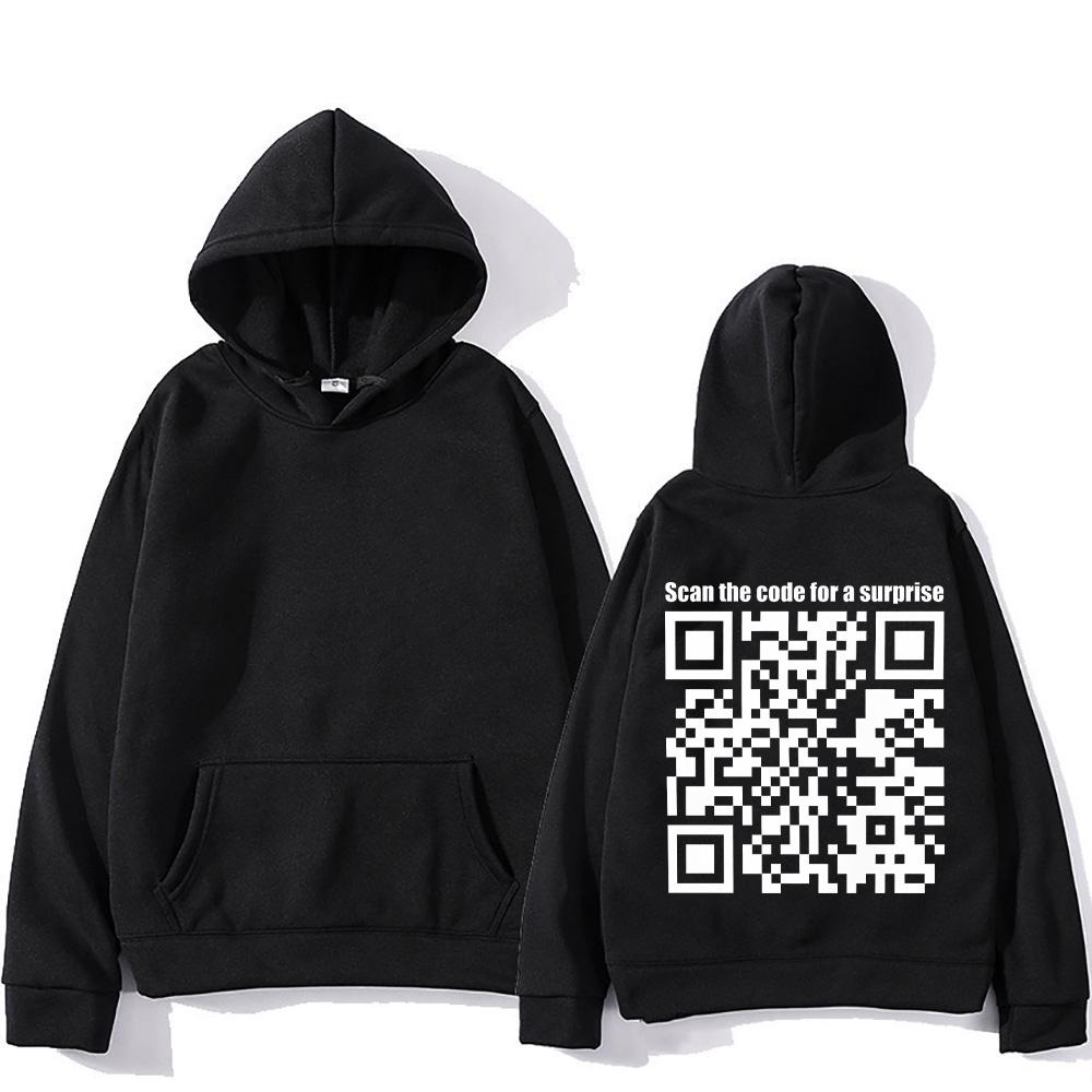 Funny QR Code Hoodies Women Men Funny Prank Sweatshirt Scan The Code for A Surprise Letter Pattern Clothing Oversized Pullovers