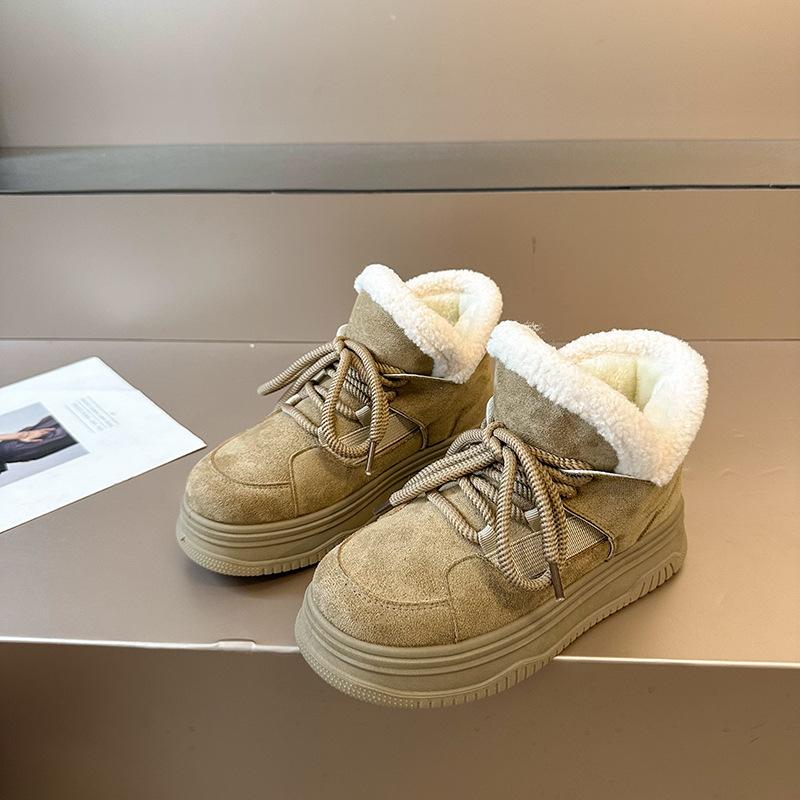 Thick fleece thick-soled snow boots women's shoes sports wind 2025 new autumn and winter warm cotton shoes fleece board shoes flat bottom