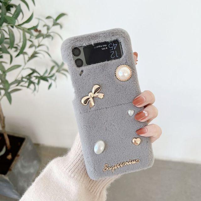 Für Samsung Z Flip 4 Fall 3d Perle Bogen Klapp Telefon Fall Für Samsung Z Flip 3 5g Zflip4 winter Plüsch Stoßfest Harte Rückseitige Abdeckung