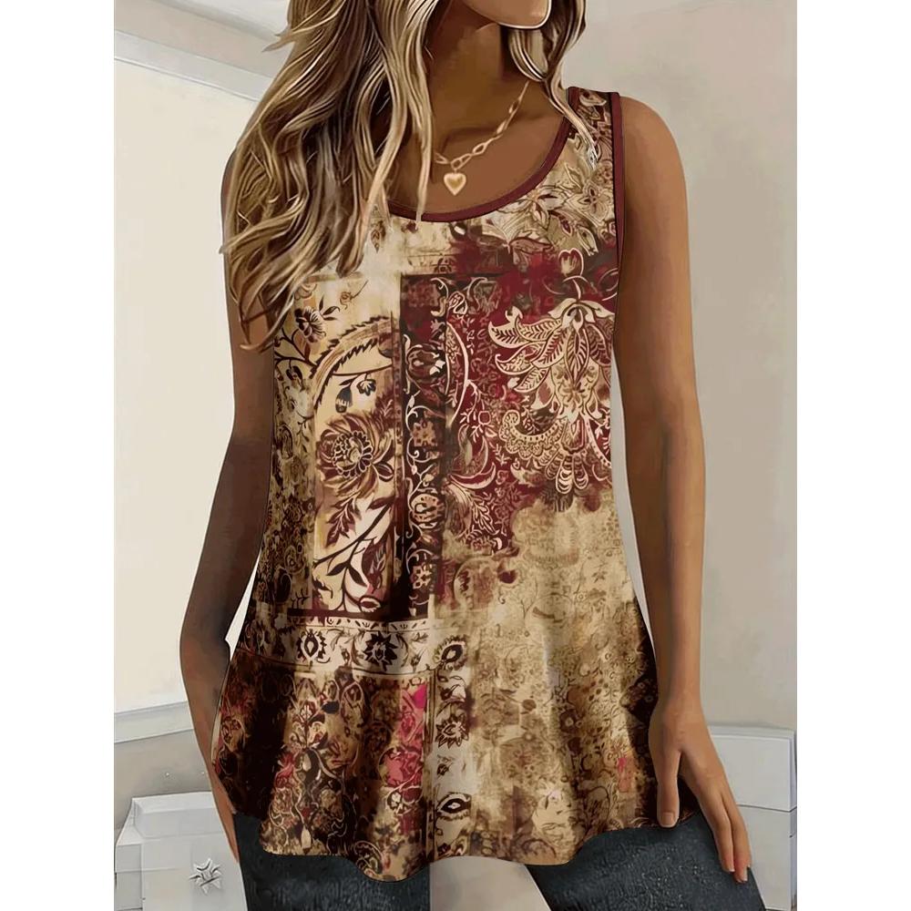 Fashion Women's Flower Printed T-Shirt Casual Loose Sleeveless Top Comfortable Camis Tank Tops