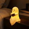 Novelty Dorm Room Decor Halloween Ghost Lamp Cute Middle Finger Ghost/Reading Book Night Light Funny Vinyl Ornament Spooky Figurine for Tabletop,