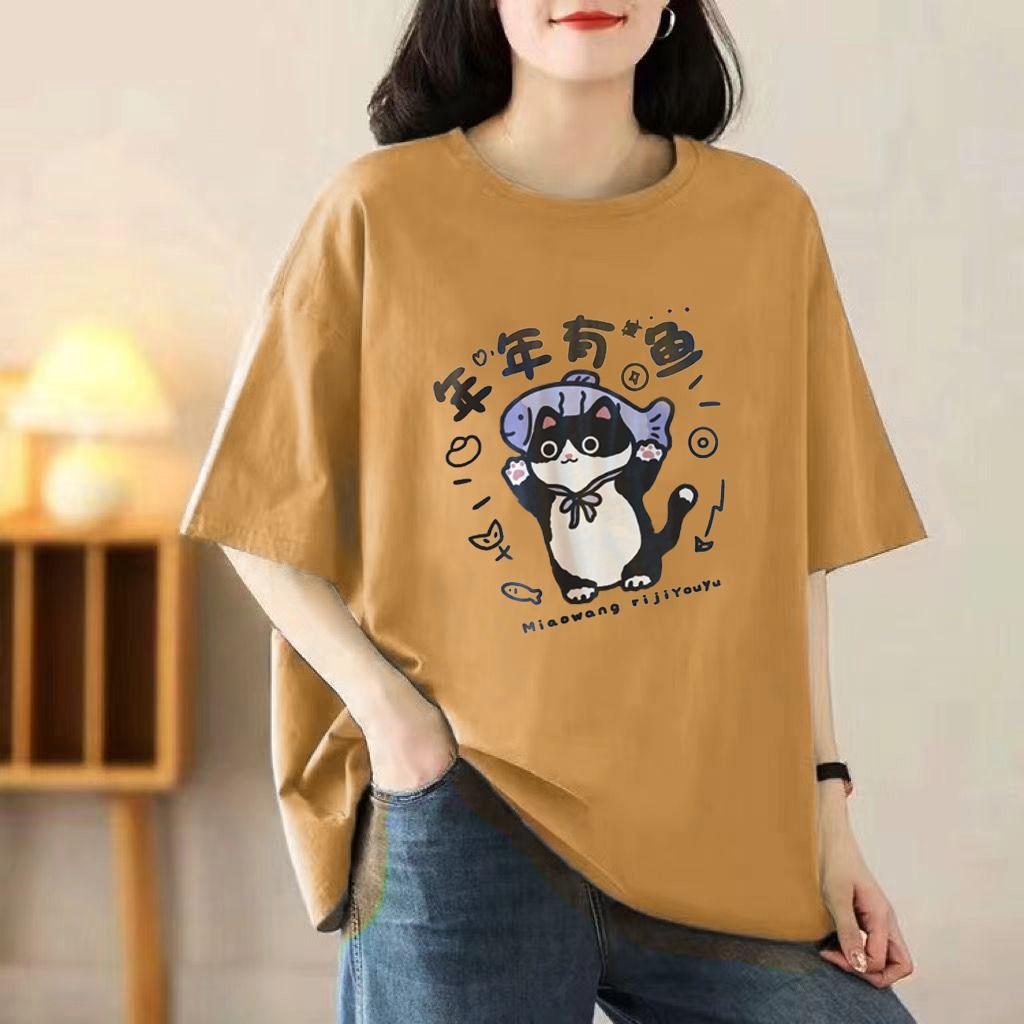 Cotton Ladies Casual Short-sleeved T-shirt Breathable Loose T-shirt Casual Tops