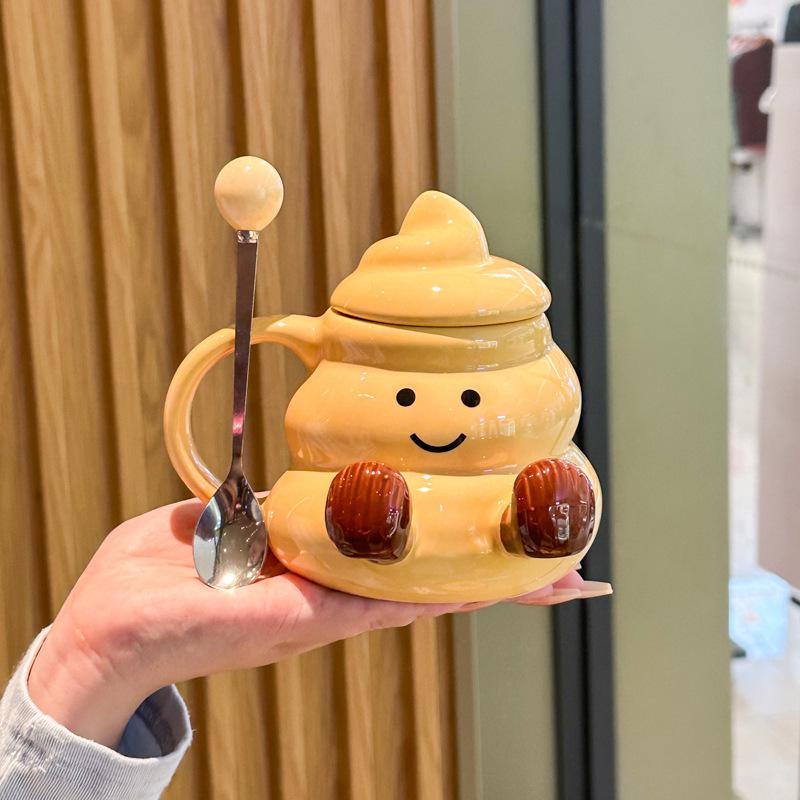 Милая и смешная чашка-какашка, причудливая керамическая кружка с крышкой, подарите девочкам уродливые подарки на день рождения 401-500ml