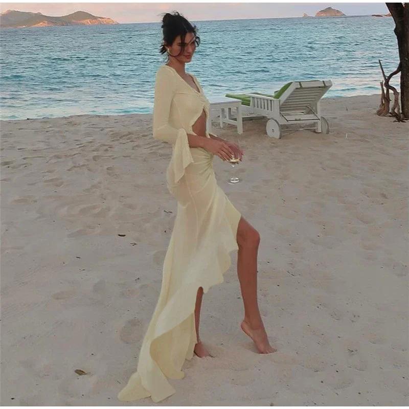 Сексуальное длинное платье с глубоким V-образным вырезом для женщин — фото 8